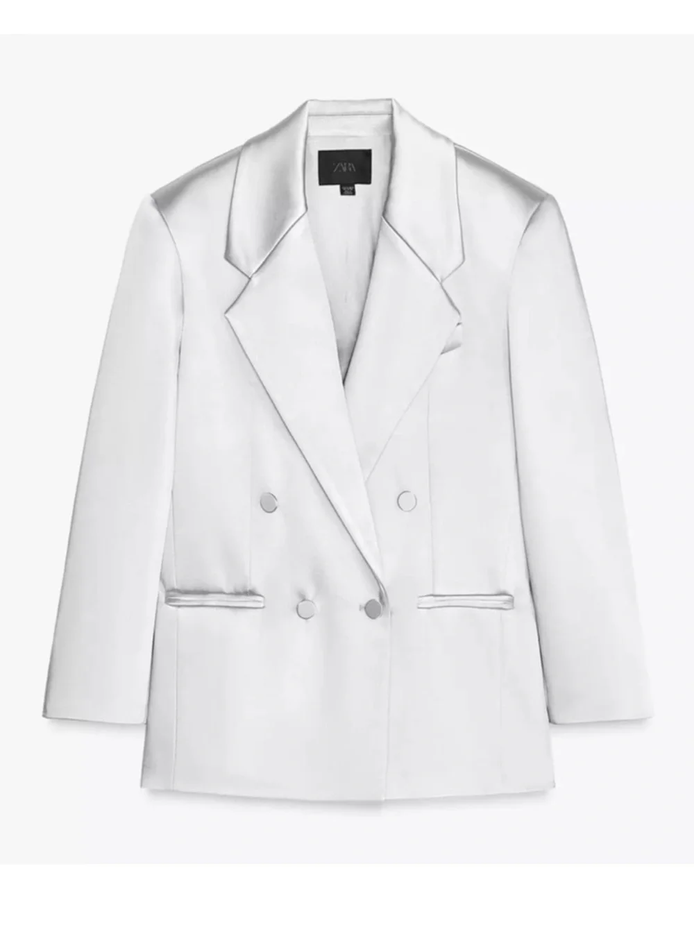 Zara Satin oversized Double-Breasted Light Silver Blazer - Picture 7 of 10